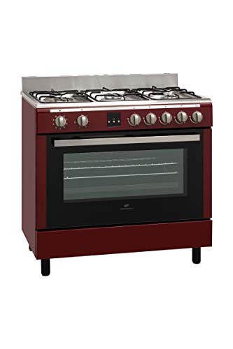 CONTINENTAL EDISON - Cuisiniere Piano gaz - Four Catalyse 101L - Affichage Digital - L 60 x H85 cm - Rouge Bordeaux