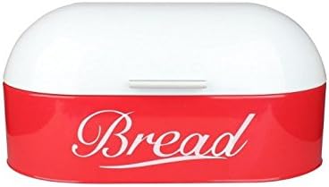 Large Retro Bread Roll Bin Storage Tin Metal Box Bread Vintage White Red