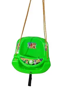 MJE Hanging Solid Plastic Swing Chair/JHULA Weight Capacity Up to 20 KG for Kids Indoor/Outdoor Beautiful Hanging Swing Jhula Balcony, Home,Garden (Green Color)