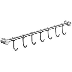 Rack Mural Cuisine Support de Rangement Mural Ustensiles de Cuisine avec 7 Crochets,pour Suspendre Les Ustensiles de Cuisine -Cuillère à Soup,Pot,Casserole, Egouttoir, Gant, Couteau