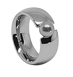 Eleganter Perlring, Brautring im modernen Design: Edelstahl glänzend trifft auf eine schwarz schimmernde Swarovski Perle, die perfekte Imitation der Süßwasserperle.