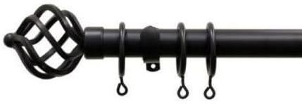 Forge 28-32mm Heavy Duty Telescopic / Extendable Metal Curtain Pole Set 7ft-712t (2m-3.6m) in Matt Black Complete with Sugar Basket Finials, Rings and Brackets