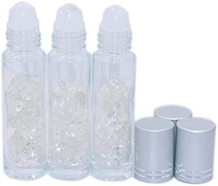 Natural Gemstone Bottle for Essential Oil 10ml Aromatherapy Roller Bottle 3 Pack Travel Perfume Roll On Containers with Natural Crystal Stones Roller Balls&Healing Crystal Chips Inside by Constore