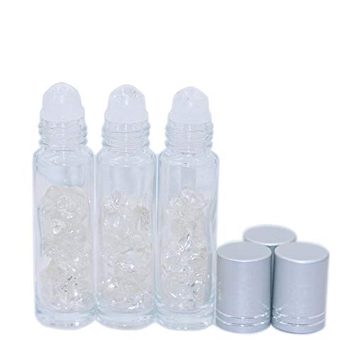 Natural Gemstone Bottle for Essential Oil 10ml Aromatherapy Roller Bottle 3 Pack Travel Perfume Roll On Containers with Natural Crystal Stones Roller Balls&Healing Crystal Chips Inside by Constore