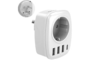 VINTAR Adaptateur de Voyage France vers Australie, Adaptateur de Prise 5 en 1 avec 3 Ports USB et 1 Port USB-C adapté à l'Australie, la Chine, la Nouvelle-Zélande, Certification White-CE Type I