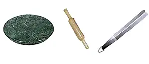 MAMTA CREATIONS Roti Roller | Chakla Belan | Rolling Pin Board and Chimta Combo for Home & Kitchen | Wooden Belan | 9 inch - Pack of 3 (Green Chakla + Belan+ Chimta)