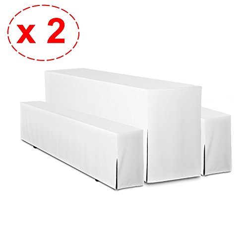 2er Pack Hussen für Bierzeltgarnitur PREMIUM 3tlg Set. (Weiß, Breite: 70cm)