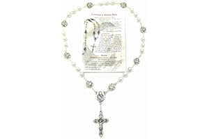 OVUNQUE PROTEGGIMI Rosario di Santa Rita da Cascia in Simil Perla Lungo cm 32 (12.59'') e Preghiera. Coroncina di Santa Rita. Rosary Chaplet of Saint Rita (Pater con Rosa e Volto di Santa Rita)