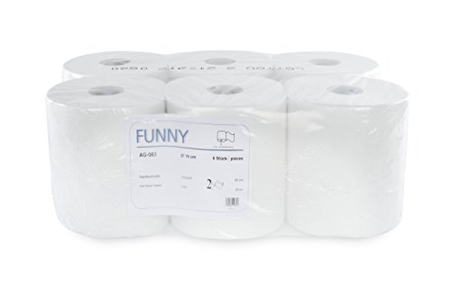 Funny AG-083 Asciugamani Arrotolati, 2 Veli, 450 Fogli, Bianco, 20 cm, 6 Pezzi