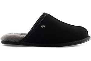 HOUSE OF SLIPPERS HOS Edwin Mens 100% Pure Real Luxury Sheepskin Suede Leather Slippers Inc Premium Gift Box