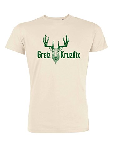Datschi Trachten T-shirt Greiz Kruzifix, Bio Baumwolle, Trachtenshirt Oktoberfest Bayrisch (L, Vintage-Gruen)