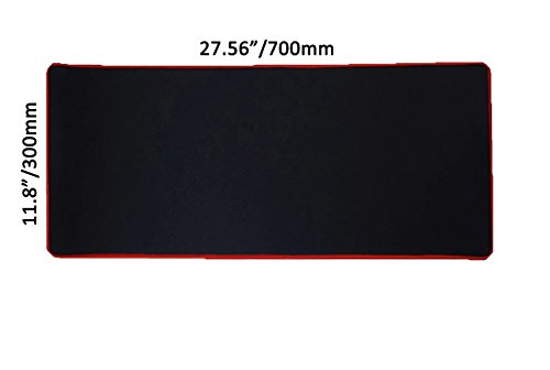 Woodlandu Gro?e Gaming Mouse Pad gen?hte Kanten Geschwindigkeit Seidig glatte Oberfl?che rutschfeste Gummiunterseite Mats 300x700x3mm / 11.8×27.56×0.12 Zoll roten R?ndern - 2