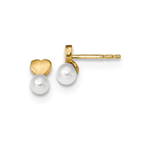 14k Yellow Gold Freshwater Cultured Pearl Heart Post Stud Earrings Drop Dangle Love Fine Jewellery For Women Gifts For Her