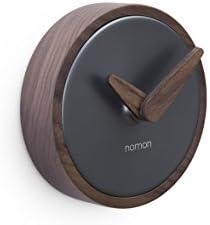 NOMON - Atomo Wall Graphite. Luxury Designer Wall Clock. Walnut Wood. Graphite finish steel. Designer timepiece. Small round clock. Polished, minimalist, decorative clock. Office, bedroom, desk, nightable. Non Ticking. German Mechanism. - WALNUT, GRAPHITE.
