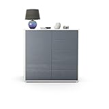 Kommode Sideboard Ben V2, Korpus in Weiß matt / Fronten in Grau Hochglanz - 