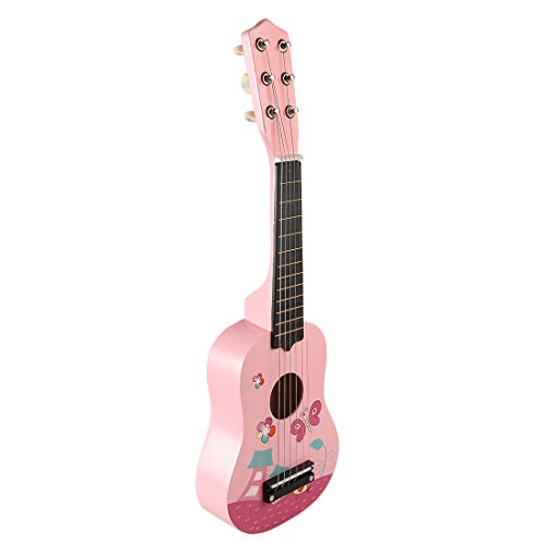 YAKOK Bois Guitare Enfant 6 Cordes Jouet Guitare - Jeux Guitare Enfant Bebe Fille Garçon 3-7 Ans, Cadeau Idéal Anniversaire Noël (Rose)
