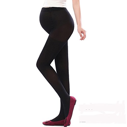 KUCI® Women's Baby Bump Maternity Pantyhose Opaque Tights 80 Denier (Black)