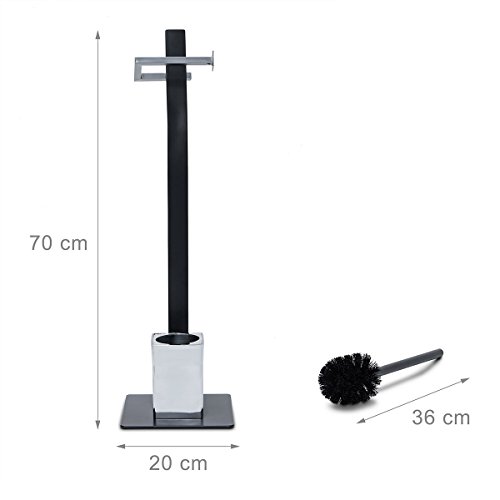 Relaxdays WC Garnitur GRAO HBT ca. 70 x 20 x 20 cm Bürstengarnitur grau mit Klobürste und Rollenhalter Metall WC-Ständer samt WC-Bürste schwarz und Bürstenhalter, Toilettenbürste, anthrazit - 4