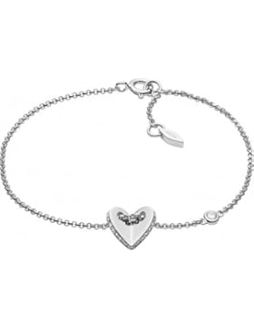 Fossil JFS00424040 Damen Armband Herz Sterling-Silber 925 Silber Weiß Zirkonia 18,5 cm