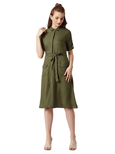 olive green dress amazon GREEN OLIVE Long Sleeve Midi Dress main image 0