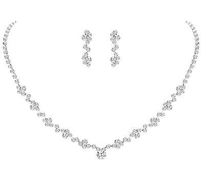 Unbekannt Parure avec collier et boucles d'oreilles en perles et strass, bijoux de mariée