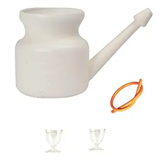 Yoga Store Wala Plastic Big Jal Neti Pot With 1 Rubber Neti And Eye Wash Cup 2 Pcs - (Combo Pack Of 3)