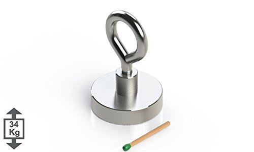 Topfmagnet mit Öse, D=32 mm, H=8 mm, vernickelt, Grade N38, Gewinde M4 - 2