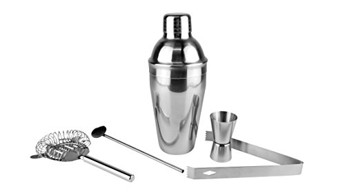 5 tlg. Edelstahl Cocktail Shaker Barset Set Partyset Mixer Bar Handshaker 550ml