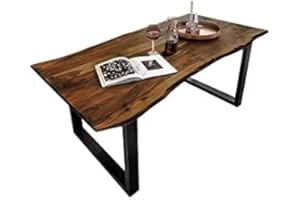 BETT11 SAM B-Ware Esstisch 220x100 cm Mundra, Baumkantentisch aus Akazienholz, massiv + nussbaumfarben, U-Metallgestell Schwarz, Esszimmertisch mit echter Baumkante