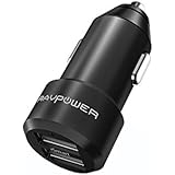 RAVPower Extreme Mini Auto Ladegerät 2-Port 24W 5V/4.8A USB kfz Ladegerät mit Aluminium-Legierung Gehäuse iSmart Technologie für Smartphones, Tablets, Bluetooth Geräten, Powerbank und mehr,schwarz