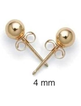 14k Yellow Gold Hollow Center Kids Ball Stud Earrings 4mm