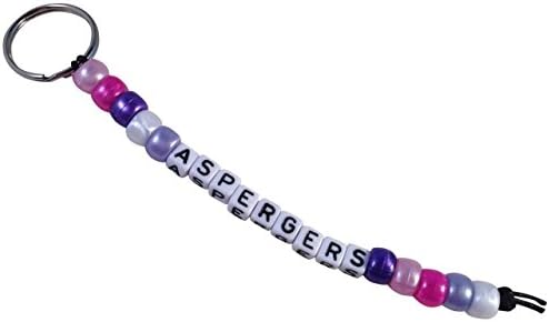 HH Jewellery ASPERGERS Pink and Purple Mix KEYRING / BAG TAG Acrylic Pony Beads Medical Alert