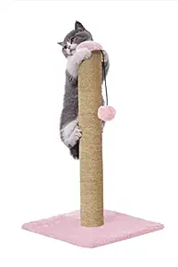 Mellifluous Scratching Post Cat Kitten Tree | Hanging Ball | Plush Fur Fabric | Sisal/Jute Rope | Stable Heavy Base (26 inch, Pink)