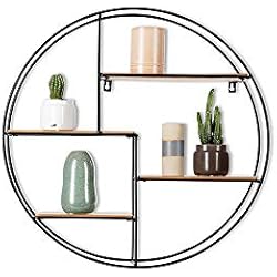 Intimo Living - Étagère Murale Ronde avec 4 Tablettes - Bois et fil métal noir - Style moderne et géométrique pour chambre, salon, séjour, cuisine, salle de bain - Livrée montée