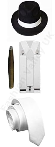 Mens Gangster Pimp Hat Braces Tie Cigar 1920'S Mafia Adult Fancy Dress Costume