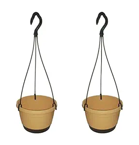 Hanging Pot/Planter for Balcony Home Garden with Suitable Tray Grey Color - Pack of 2 (Caramel)