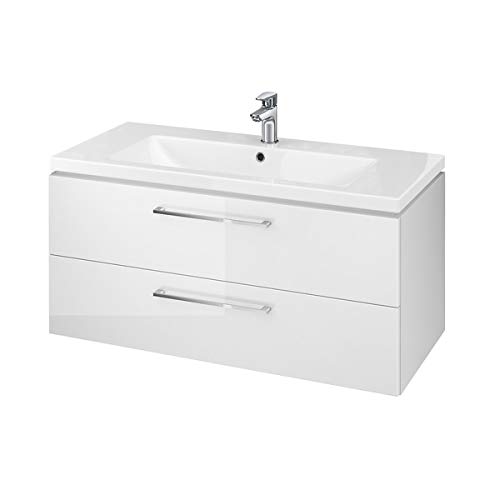 VBChome: Das Lara Set 100 cm. Waschplatz, Badmöbel in weiß, Hochglanz Oberfläche, Bestehend aus Waschplatz und Waschbecken, Unterschrank 2 Schubladen, WC Kleine/Große
