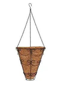 COIR GARDEN Coir Conical Hanging Basket 9 Inch 1 Piece - Coco Gardening Pots with Stand - Flower Hanging Garden Decoration Indoor Outdoor Water Hanging Baskets (Diameter - 24 cm, Height - 31 cm)