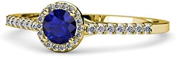 Pretty Jewellery Round Blue Sapphire &amp; White Cubic Zirconia Solitaire W/ Accents Ring in 925 Sterling Silver (R)