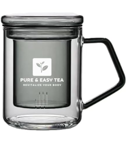 COMI Tea Cup With Infuser Walnut Lid&Handle, Glass Tea Cups With