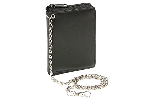 Preisvergleich Produktbild LEAS Reißverschlussbörse mit Chrom-Kette Echt-Leder, schwarz Chain-Series