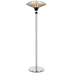 blumfeldt Heat Guard Parasol - Chauffant Infrarouge terrasse, Elément de 2100 W, Réglable en 3 Niveaux, Répartition ciblée de la Chaleur, Pied télescopique réglable en Hauteur IP44, Argent