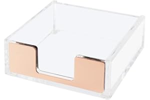 NATSUMEBASICS Rose Gold Sticky Note Holder Clear Acrylic Memo Pad Holder Dispenser Case for Office Home School Elegant Desk Accessory (Rose Gold)