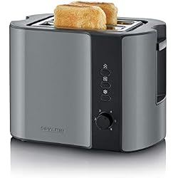 SEVERIN AT 9541 Grille-pain automatique, Support pour petits pains intégré, 2 Fentes, 800 W, Gris Métallique/Noir