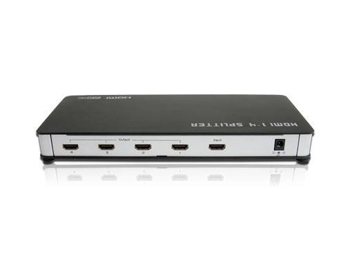 HDGear HSP0104 – 1×4 HDMI Splitter mit integriertem Signalverstärker inkl. Netzteil und Handbuch. 1x HDMI A Buchse (In) auf 4x HDMI A Buchse (Out). Farbe: Schwarz / Silber. - 2