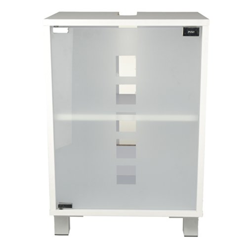 Waschtischunterschrank mit Glastür Holz weiß 30 x 40 x 56 cm | Aussparung für Siphon | verstellbarer Einlegeboden | Tip-on-Automatik - 2