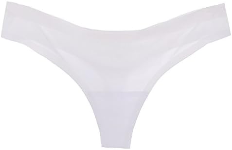 Glanzzeit Women Seamless Underwear Basic Thong Simple Panties Candy Color T-Back (Medium, White)