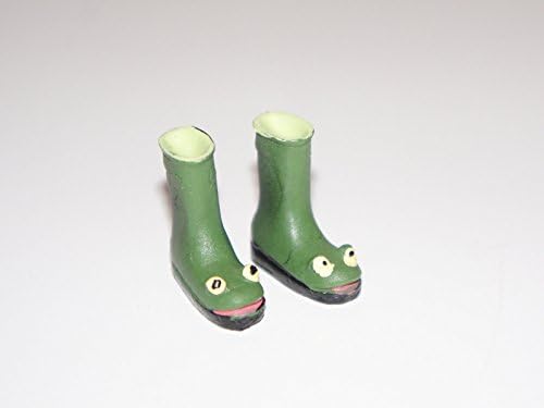 Miniature Patterned Wellington Green Boots - 1/12th Scale For Fairy Gardens