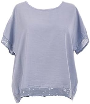 LavishFashion New Italian Ladies Women Sequinned Oversize Slouch Tencel Top Plus Size 14-22 (Denim)