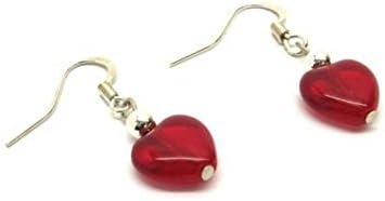 Venetian Murano Glass Red Heart Bead Drop Earrings. Genuine handmade in Italy, beautifully presented in a gift box with certificate of authenticity.